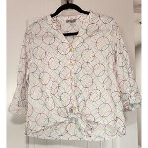 HABITAT Clothes To Live In Small Front Tie White Multicolor Button Down Top